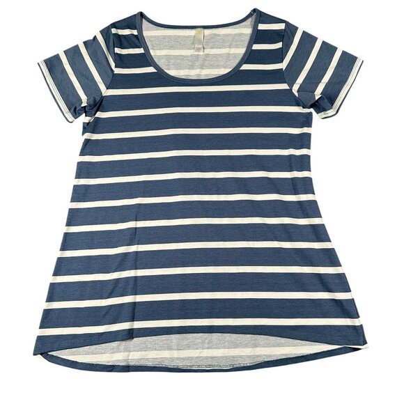 LulaRoe Womens Medium Blue Striped Classic T Shirt Scoop Neck Short Sleeve - Picture 1 of 9